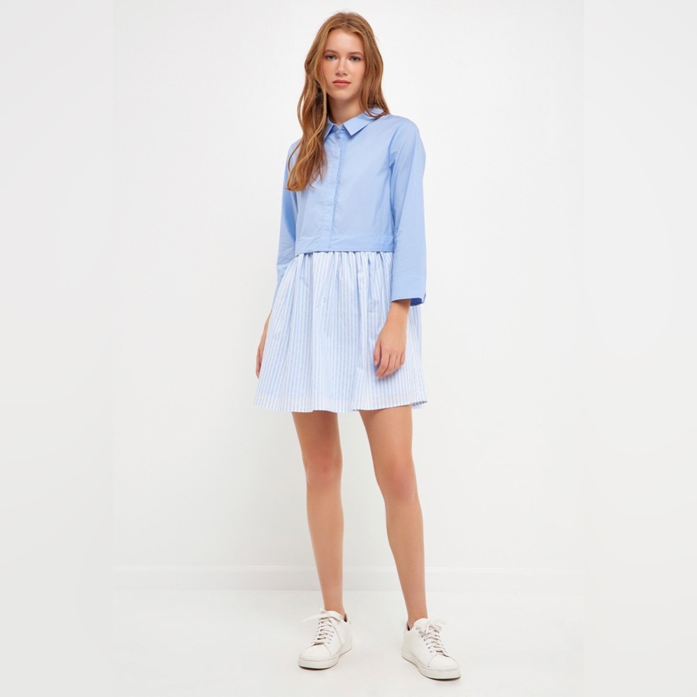 English Factory Sky Blue and White Striped Mini Skirt